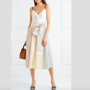 Rosie Assoulin Polka Dot Flocked Cotton Blend Poplin Midi Skirt